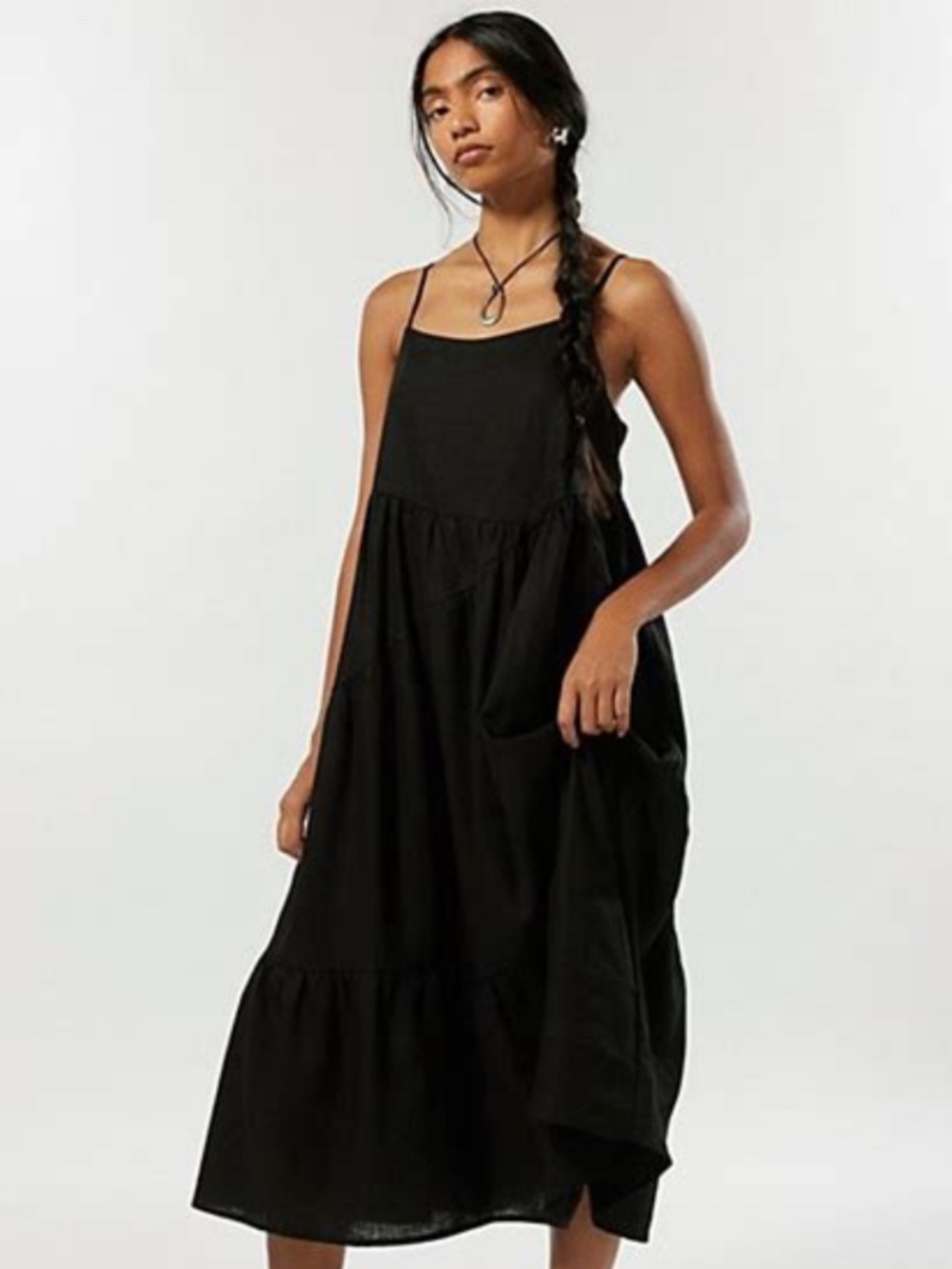 Urban Outfitters Urban Renewal Made In LA EcoVero™️ Linen Seamed Midi Dress